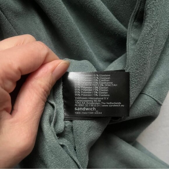 Sandwich brushed velvet suede snap button collar dress Sz M - Picture 8 of 12